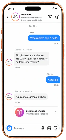 Conversa ilustrativa de respostas automáticas no Instagram em um smartphone
