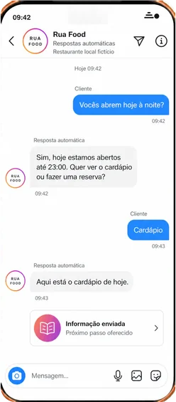 Conversa ilustrativa de respostas automáticas no Instagram em um smartphone